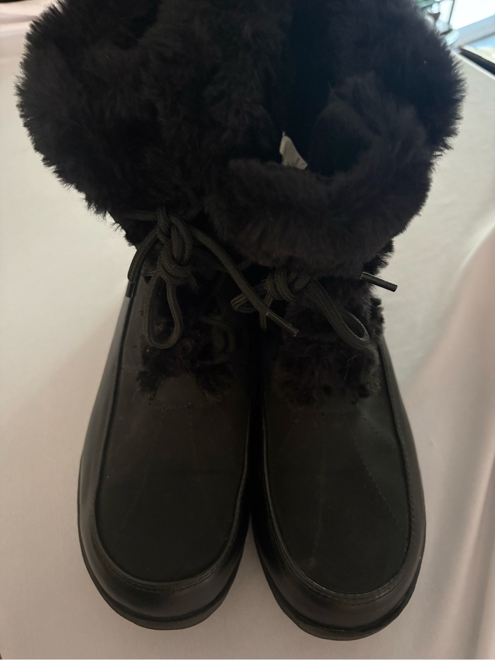 JBU Black Fur-Trim Lace-Up Winter Boots